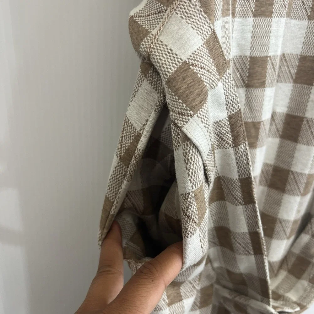 En Saison ANTHROPOLOGIE Mani Gingham Plaid Jumpsuit Size XS Beige Belted Pockets